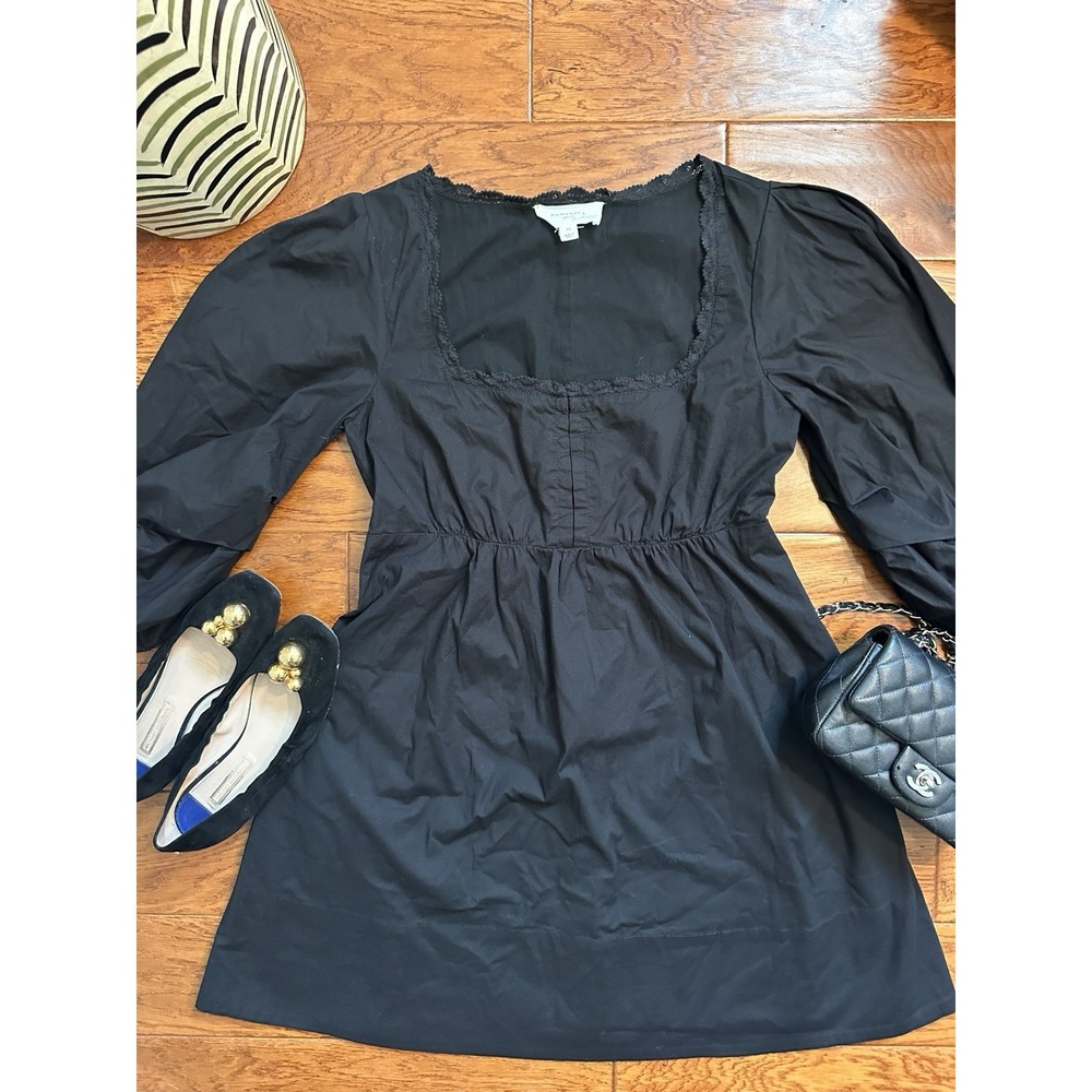 Pomander Place Womens M Black Square Neck Puff Sleeve Lined Mini Dress Pocket